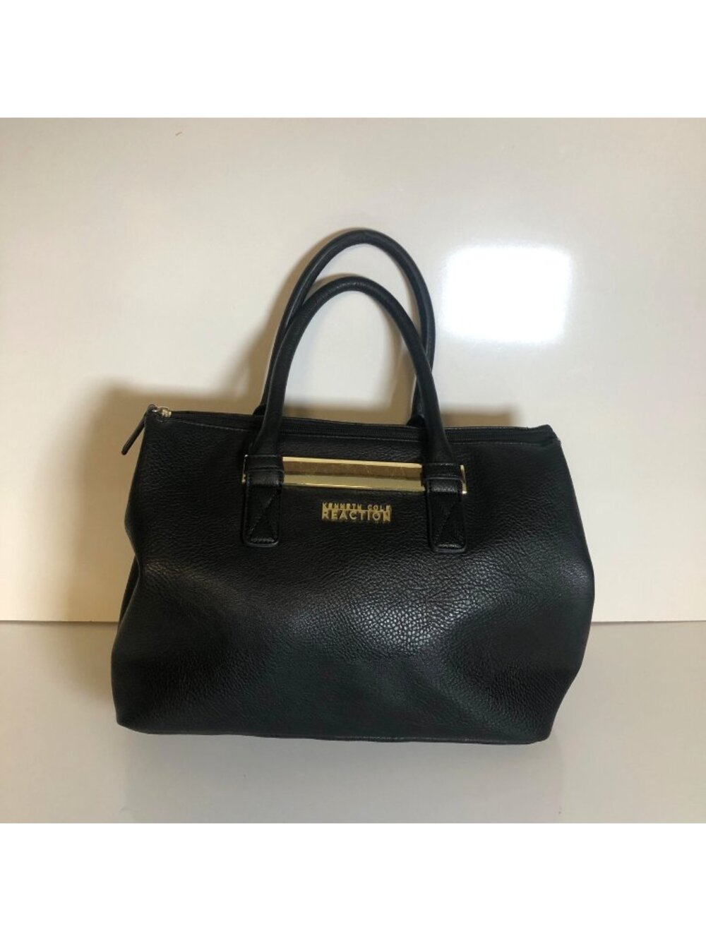 Kenneth Cole Reaction Faux Leather Handbag Dual Handles Goldtone Accents